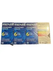3 Maxell T-120 Standard Grade 6-Hour Blank VHS VCR Tapes BRAND NEW One Polaroid