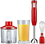 Cordless Variable Speed Hand Blender with Chopper and Whisk Attachment, Red