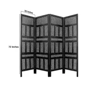 Wooden folding 4 panel room divider screen, round carved design