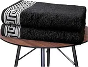 GC GAVENO CAVAILIA Extra Large Bath Sheet 500 GSM - 2 Pack Ringspun Cotton Towel for Bathroom - Highly Absorbent Towel Set - Washable Greek Towels - Black - 80X170