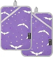 Pot Holders Heat Resistant Happy Halloween Bats Purple Potholder with Pocket Oven Hot Pads for Kitchen Oven Mitts 2 Pack
