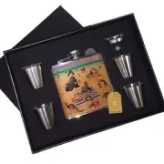 Zoo Animals Beach Party Leather Flask Black Box Gift Set