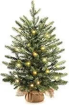 Artificial Trees 24" with 25 LED Lights for Home Decor, 2 ft Decorated Burlap Tabletop Trees for Party Decor Little Tree Kitchen Dining Room Window Decor