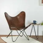 Vintage Brown Arm Relax Butterfly Chair with Powder Coated Folding Iron Frame