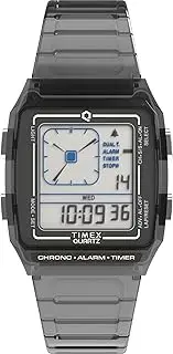 [Timex] Unisex Q LCA 35mm Watch - Gray Strap Digital Dial Gray Case