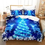 Blue Christmas Tree Doona Duvet Cover Christmas Bedding Set Gift Queen Double
