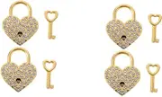 2sets 2pcs Rhinestones Heart Shaped Padlock Durable Metal Love Locks with Keys for Travel Jewelry Boxes Diaries Wishing Locks for Couples and Friends 2pcs*2