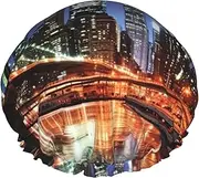 New York Night Shower Cap Reusable Waterproof Shower Bonnet for Women Men Elastic Band Bath Hair Hat Double Layered Washable Bath Cap for All Hairstyles, Travel-Friendly