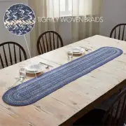 Great Falls Jute Oval Runner 13x72 Country Indigo, Powder Blue Creme
