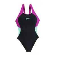 在飛比找momo購物網優惠-【SPEEDO】女運動連身泳裝-泳裝 游泳 競賽 黑紫綠(S