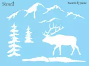 Joanie 9"x12" Elk Stencil Snowy Smokey Mountain Pine Trees Rustic Cabin DIY Sign