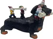 Garden Gnomes Outdoor, 9.5inch Resin Dachshund with Mini Gnome Statues, Dog Garden Statue, Gnomes Figurines for Indoor Outdoor Lawn Desk Decoration