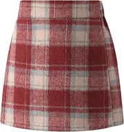 [FEOYA] Girls' Checked Skirt A-Line Tweed Mini Skirt Elastic Waist Short Skirts Kids Autumn Winter School Skirt Vintage Hip Skirt with Inner Shorts 110-170