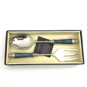 SIMPLYDESIGNZ Metal Works SPICE BLUE Spoon Fork Salad Serving Set Meenakari NEW
