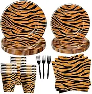 Xenorik Tiger Animal Print Party Plate,Napkins, Cup And Cutlery Set