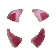 Pink Agate Slice Yellow Gold Plated DIY Single Bail Connector Lot of 4 Pcs