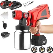 600W Cordless Electric Paint Sprayer Gun with 2 Li-Ion Batteries & 1000ml Container - 3 Nozzles, 3 Spray Patterns for Furniture, Fence, Car, Bicycle, Chair