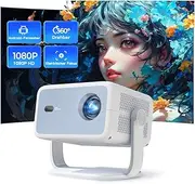 Mini Projector, Smart Android Projector with WiFi 6 and Bluetooth Native Full HD 1080P 4K Support Projector Small, Auto Focus & Obstacle, 360° Rotation Outdoor, Ideal for Home Cinema