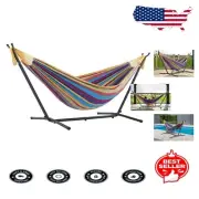 Luxurious Double Cotton Hammock with Space-Saving Steel Stand - 450 lb Capacity