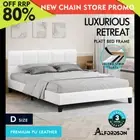 ALFORDSON Bed Frame Double Size Wooden Platform Mattress Base Leather White
