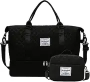 Travel Bag Gym Bag for Women, Portable Overnight Weekender Bag, Waterproof Holdall Duffle Bags Yoga Bag, Wet and Dry Separation Bag with Toiletry Bag, Shoe Compartment, Gym Bag for Sports and Travel