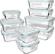 S SALIENT 18 Piece Glass Food Storage Set With Lids, Meal Prep Containers, BPA Free & Leak Proof (9 Lids & 9 Containers)