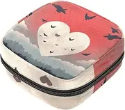 Period Bag,Sanitary Napkin Storage Bag,Birds Flying Around Heart,Tampon Bag for Purse