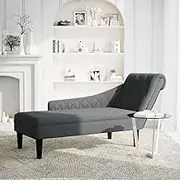 Chaise Lounge Right Armrest - Dark Grey Fabric, Modern & Comfortable for Living Room, Bedroom, Outdoor - Soft Pillow Included, Durable & Stylish