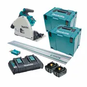 Makita DSP601PT2JUT - 36V (18Vx2) Brushless AWS 165mm Plunge Cut Saw Kit (2 x 5.0Ah) + AWS Receiver + 1.4m Rail