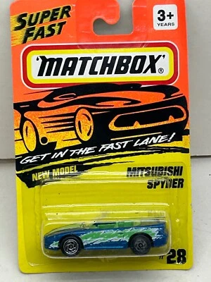 1994 MATCHBOX SUPERFAST #28 BLUE MITSUBISHI SPYDER NEW ON CARD