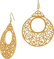 [Touchstone] "Tribal Bohemian Chic" carving light weight dangling jewelry earrings in antique gold tone for women