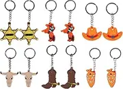 12 Pcs Western Themed Keyrings，Keychains Set – Cowboy Hat, Boot, Horse & More,Colourful Rubber Keyring for Western Enthusiasts Gift,Charm,Bright Decorative for Keys, Bags,Pouchs