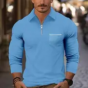 Men's Quarter Zip Polo Golf Shirt Daily Holiday Quarter Zip Long Sleeve Fashion Modern Plain Pocket Spring Fall Regular Fit Black White Pink Wine Royal Blue Sk