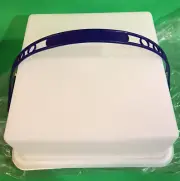 Tupperware Square Cake Carrier Speckled Gray bottom Indigo handle ~10x10