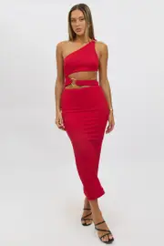 Red Bodycon Dress One Shoulder Textured - Size 16XL, Women's Bodycon Dress