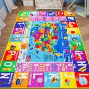 USA Map ABC Kid Rug for Playroom 78.7"×59" Classroom Play Rug Educational B
