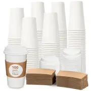 16oz Disposable Coffee Cups with Lids & Sleeves-100 Pack, To Go Coffee Cups, ...