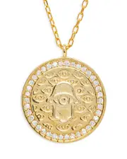 Argento Vivo G Hamsa Pave Evil Eye Pendant Necklace in 14K Gold Plated Sterling Silver, 16-18