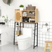 CostwayOver The Toilet Storage Cabinet with PE Rattan Door and Adjustable Shelf-Natural