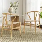Set of 2 Wooden Rattan Dining Chairs Wishbone Back Ergonomic Comfort -WDX2