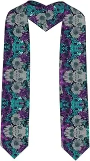 [SKKNT] Purple And Teal Flowers Print Graduation Shawl Stole For Academic Commencements Honor Sash Congratulations Gift