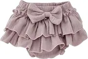 [HAOLUKI] Baby Girls Bloomer Skirt Shorts Bowknot Cotton Gauze Ruffle Diaper Cover Shorts Briefs Cute Bloomers Underpants
