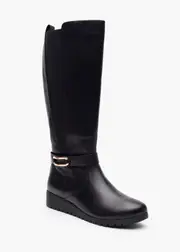 [Taking Shape] Taking Shape Leather Wedge Knee High Boot Size 39 in Black - Women's Shoes Black