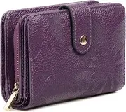 [GAEKEAO] Ladies Leather Purse RFID Blocking Women's Wallet Bifold Ladies Credit Card Wallet with Zip Around Coins Section Real Leather Purse, Embossed Purple, Classic