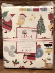 NEW Pottery Barn Kids Holiday Woodland Santa Flannel Twin Sheet Set, Christmas