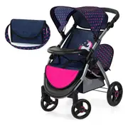 Bayer Twin Star Pram - Blue with Pink Hearts & Unicorn