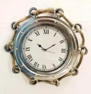 16"Antique Jute Rope Ship Porthole Clock Nautical Wall Clock Decor Handmade
