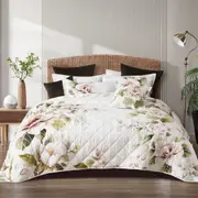 Bianca Rosalia White Floral Printed Quilted Polyester Coverlet Set (Single/Double, Queen/King, Super King) or Accessories