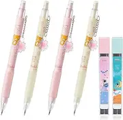 4Pcs Mechanical Pencil Set Cute Mechanical Pencil 0.5mm & 0.7mm Cartoon Bear Press Pen Writing Tool Kawaii Sakura 2B Automatic Pencils Soft Comfortable Grip for Writing Drawing Sketching