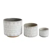 Creative Co-Op Various round Stoneware Planters with Geometric Patterns Set of 3